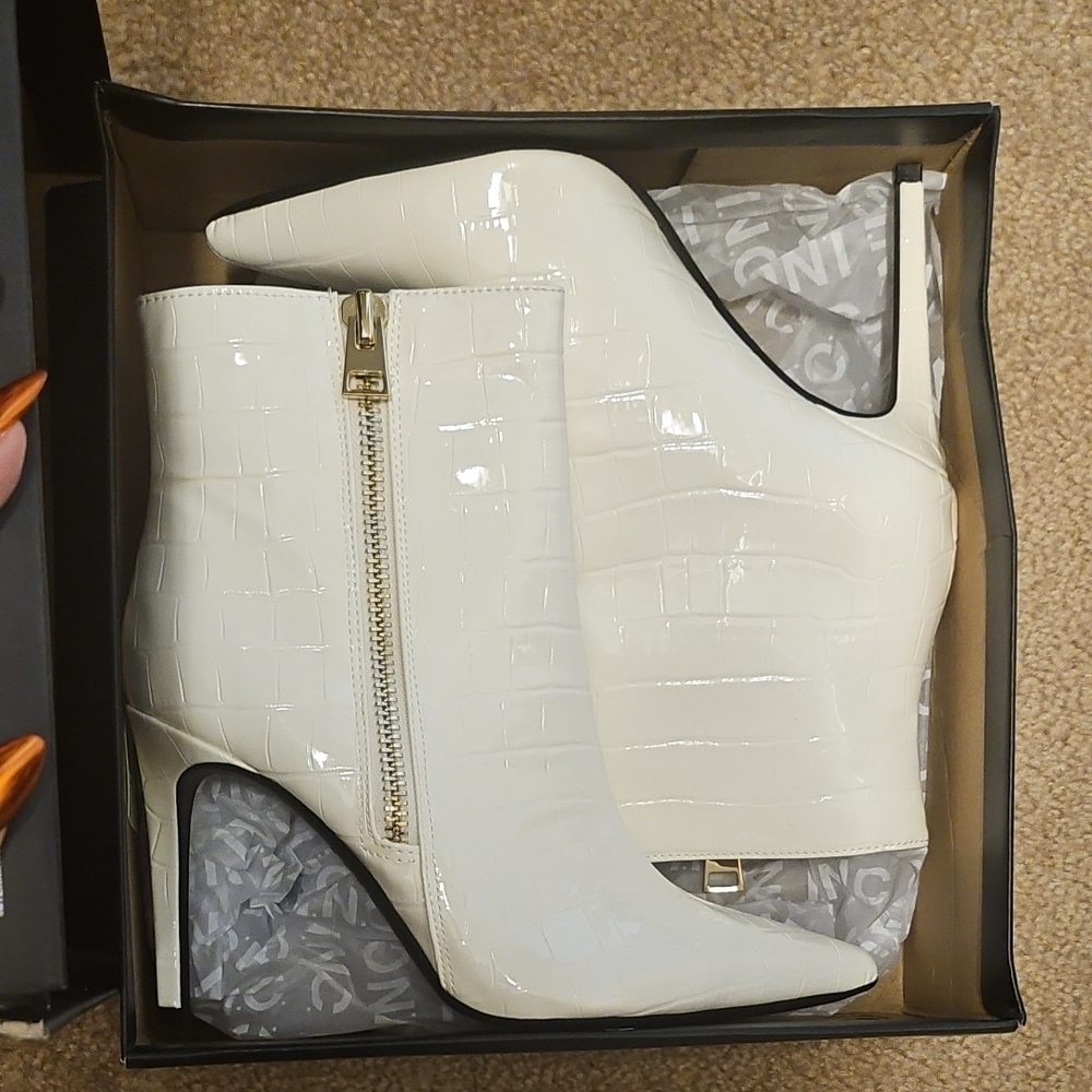 New INC International Concepts White Heeled Boots